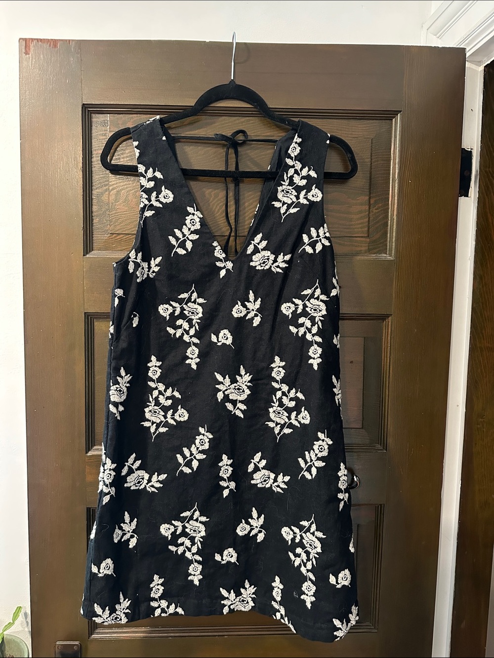 A&F Black Floral Embroidered V-Neck Dress